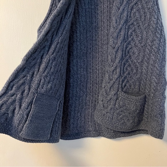 Authentic Irish Aran Merino Wool Cable Knit Sweater Vest Slate Blue Cozy Pockets - Picture 5 of 10